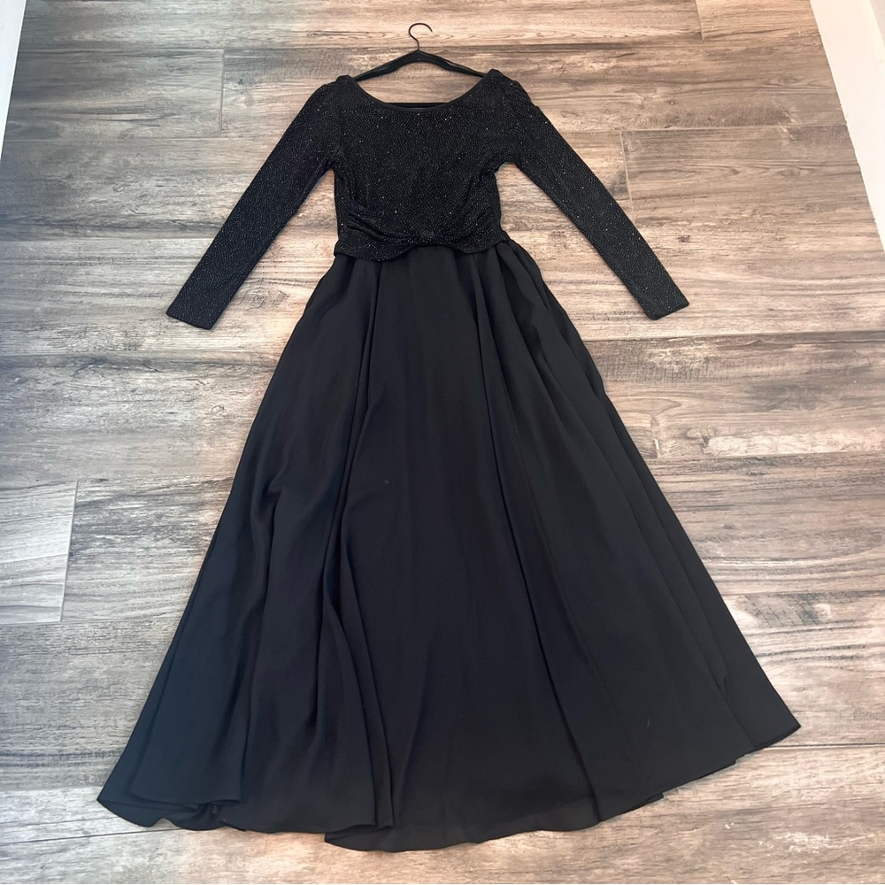JESSICA McCLINTOCK VINTAGE DRESS BLACK SPARKLE FORMAL MAXI DRESS SIZE 10 #124